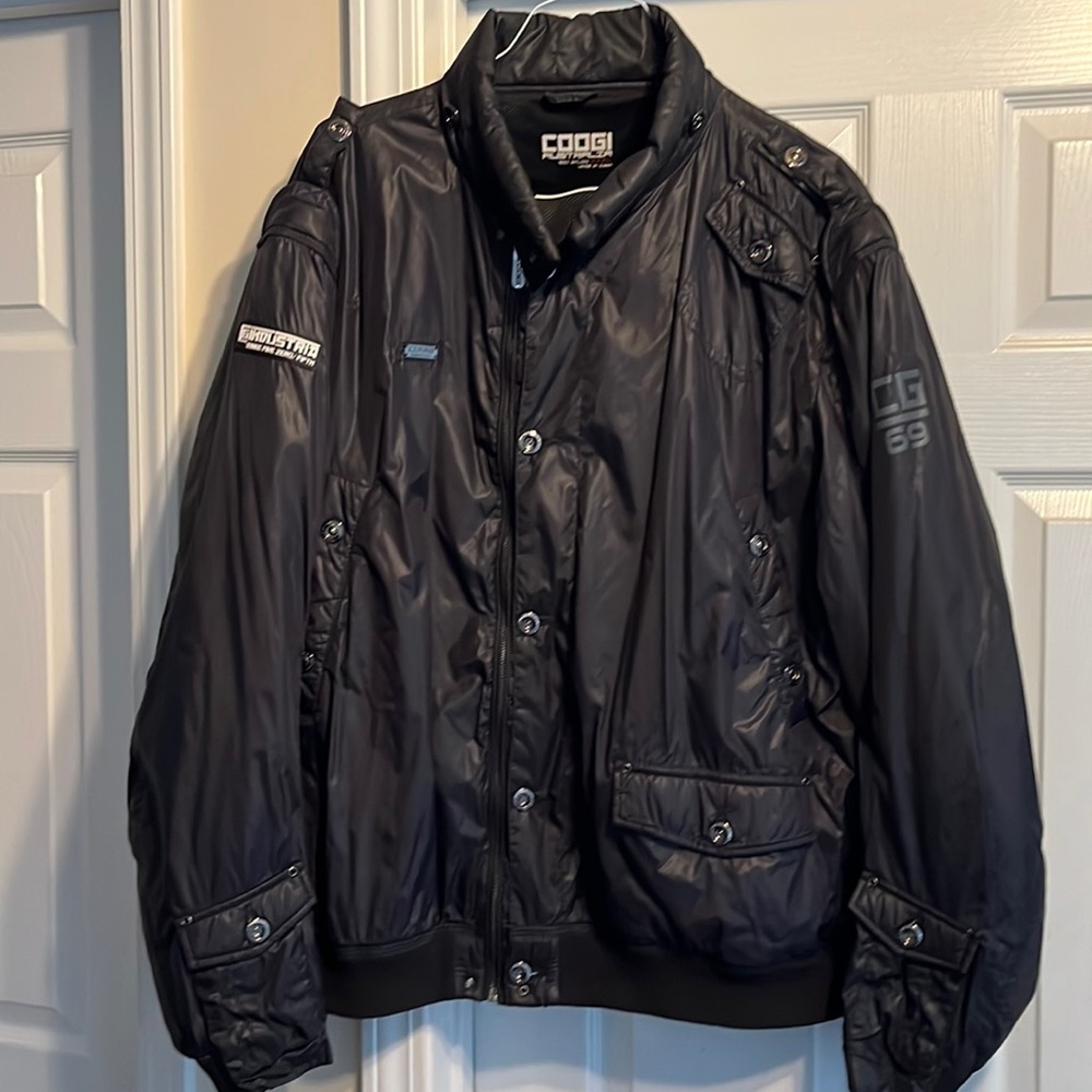 Coogi Industria Jacket Sz L Black Nylon Zip Windbreaker Bomber XXXL